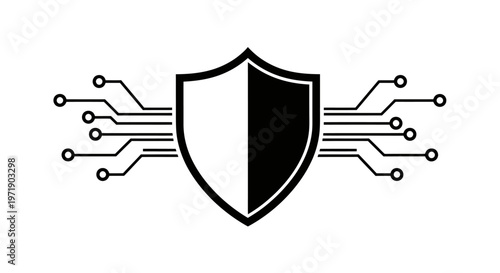 Symbolic Shield with Circuitry Emblem Representing Digital Security and Protection.