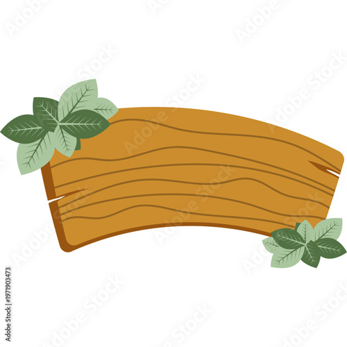 wooden sign with green leaves
