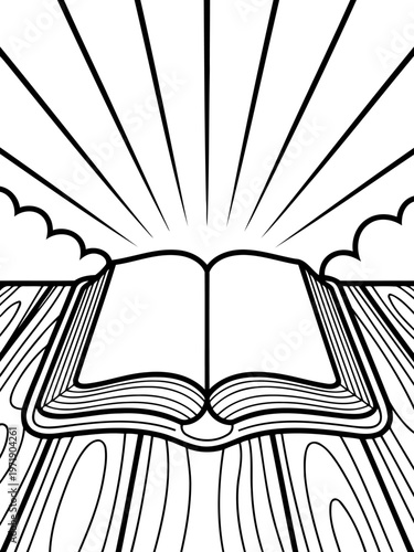 Literary Revelation: An open book illuminated by radiant rays, symbolizing knowledge and enlightenment. A beacon of wisdom, inviting exploration of its pages.