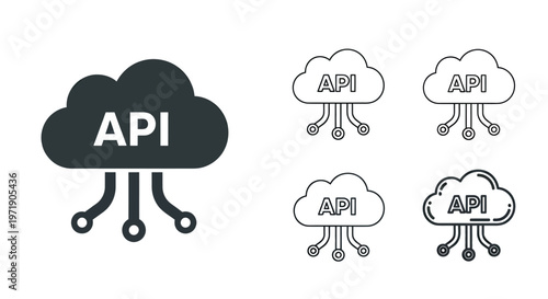 Cloud API technology concept with interconnected circuitry diagram and data links.