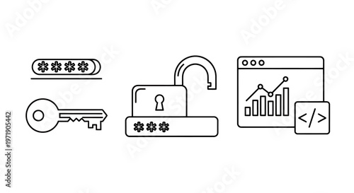 Security and Data Protection Icons Representing Authentication and Encryption Concepts.