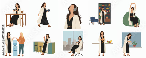 Minimalist Style Collection of Woman in Various Activity Flat Illustration