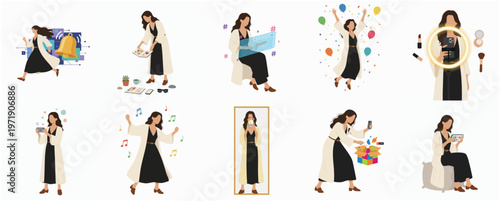 Flat Style Isolated Woman Daily Activity Lifestyle Illustration Element Collection