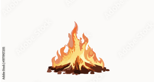 Realistic bonfire flame vector set with smoke, sparks, flying embers, and cinders for fire and heat effects