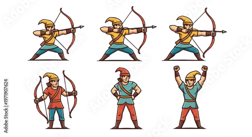Archer poses illustration set vector graphics design elements