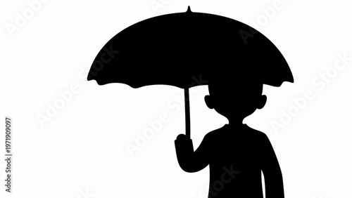 Black silhouette vector of a person holding an umbrella on a white background