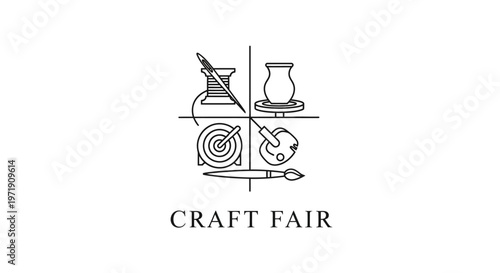 Craft Fair Logo: Sewing, Pottery, Target, Paint Brush, Woodworking - Vector Art