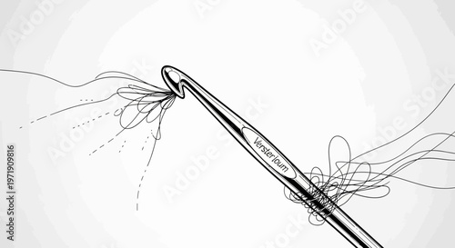 Crochet Hook Creating Delicate Thread Art with Abstract Swirls
