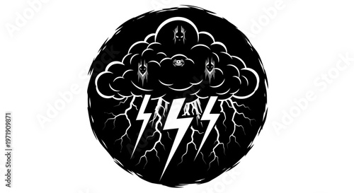 Dark Storm Cloud with Lightning and Eerie Eyes