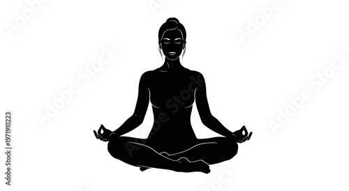 Meditating figure silhouette isolated against white background