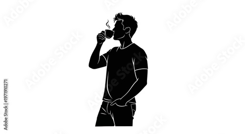 Silhouette illustration of a person drinking from a cup beverage lifestyle concept