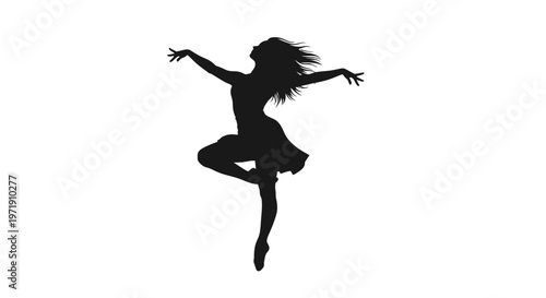 Silhouette of a dancing figure isolated on white background elegance movement graceful performance