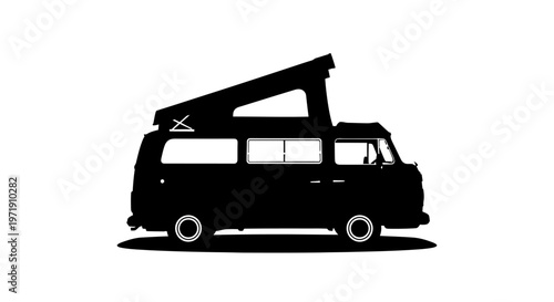 Silhouette of a camper van illustration for travel and outdoor recreation