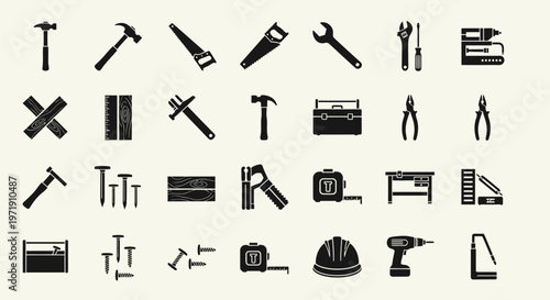 DIY Tools Collection: Hammers, Saws, Wrenches, Screwdrivers, Nails, and More