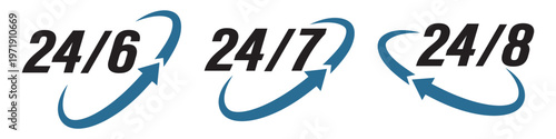 24 by 6,7,8 hours a day service vector icon. Service or open concept icon. The 24 hour service is open 24 hours a day. Vector illustration.