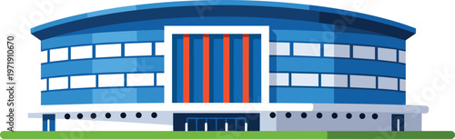 Modern Stadium Building Illustration with Large Arena Structure in Flat Style for Sports Architecture Design, Event Venue Graphics, and Urban Infrastructure Collection