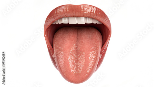 woman mouth with teeth and tongue on isolated white background