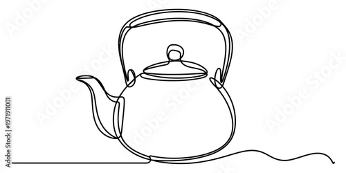Minimalist continuous line drawing of a classic teapot for home kitchen decor and tea culture art Vector, illustration