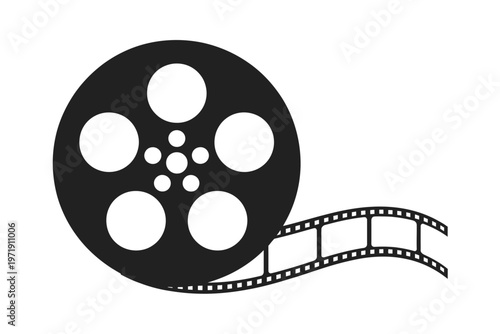 Classic film reel with circular sprockets and exposed film strip isolated on white background, Vector, illustration