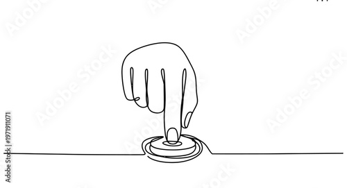 A continuous line drawing of a finger pressing down on a circular button in a minimalist style Vector, illustration