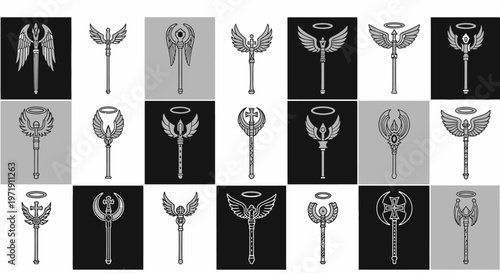 Fantasy Magic Staffs and Scepters Collection: Angelic, Mythical, and Divine Iconography
