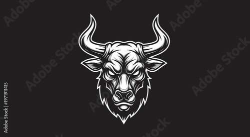 Fierce Bull Head Emblem, Aggressive Taurus Symbol, Black and White Graphic