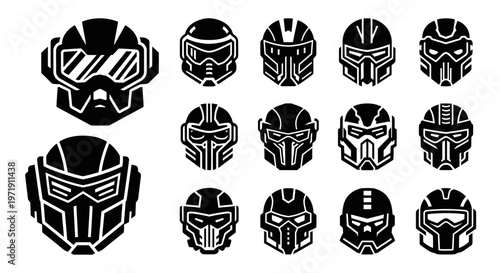 Futuristic Warrior Helmets Icons Set - Sci-Fi Face Protection Collection