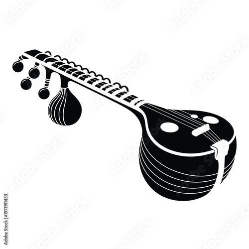 Black and white illustration of a traditional sitar string plucking tool isolated on white background, Vector, illustration