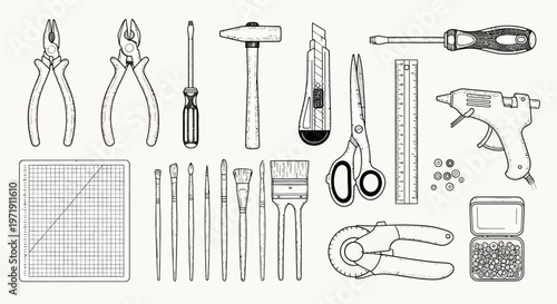 Hand Drawn Tools and Craft Supplies Collection - DIY, Repair, Hobbies
