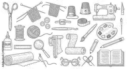 Handcrafted Hobby and Craft Supplies Collection - Vintage Line Art