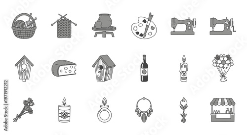 Handmade Craft Icons: Knitting, Pottery, Sewing, Art, Gardening, Wine, Candle, Jewelry