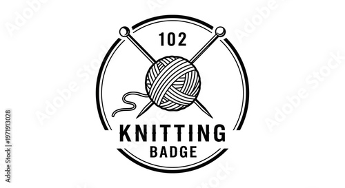 Knitting Badge Logo with Yarn Ball and Needles, Vintage Style