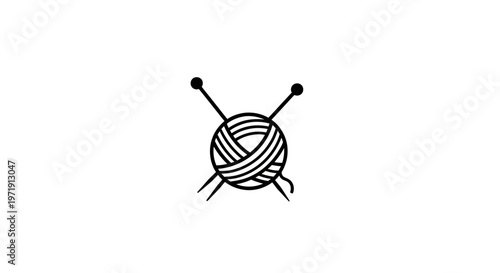 Knitting icon: yarn ball and needles, simple line art design