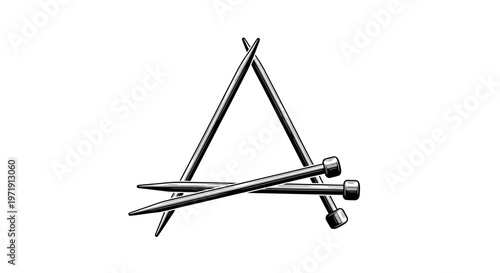 Knitting Needles Crossed on White Background, Craft Hobby Tool