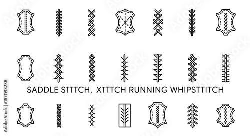 Leather Stitching Samples: Saddle, Cross, Running, Whipstitch Icons