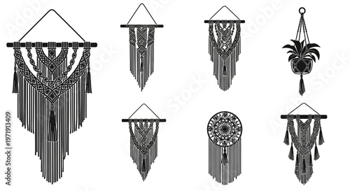 Macrame Wall Hangings and Plant Hanger Set - Bohemian Decor Elements