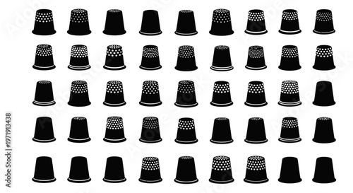 Many Thimbles Arranged in Rows, Sewing Tools, Craft Supplies, Vintage Style