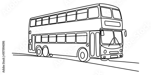 A simple black and white line drawing of a classic double decker bus for children to color in Vector, illustration