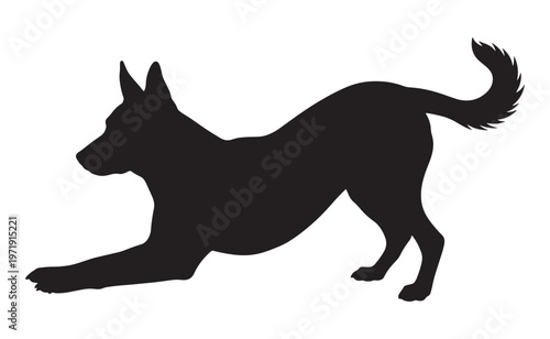 Black silhouette of a dog in a running position