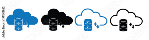 Cloud database storage and data transfer icon set vector illustration.
