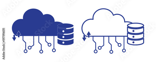Cloud computing database network connection icon data flow transfer upload download server technology vector illustration.