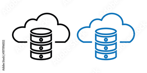 Cloud Database Server Icon Outline Line Style Storage and Hosting Symbol for Web and App.
