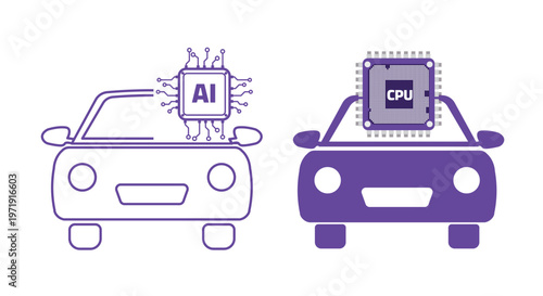 Car CPU Processor Icon Set Smart Vehicle Computing Technology Symbol for Automotive System and Digital Mobility Interface Design.