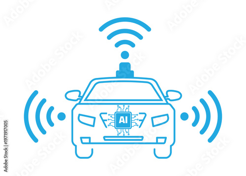 AI Autonomous Self Driving Car Icon with Microchip Smart Vehicle Technology Symbol in Outline Flat and Solid Style for App and Web Interface Design.
