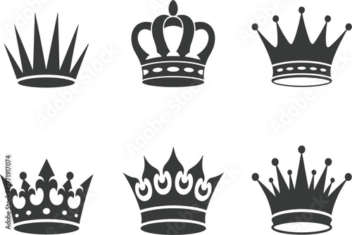 Royal crown silhouettes set with different king and queen headwear, luxury imperial jewelry isolated vector