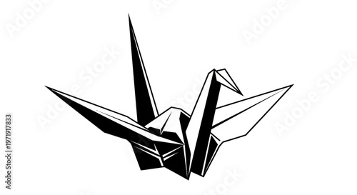 Origami Crane Icon Vector Illustration - Traditional Japanese Paper Art Symbol