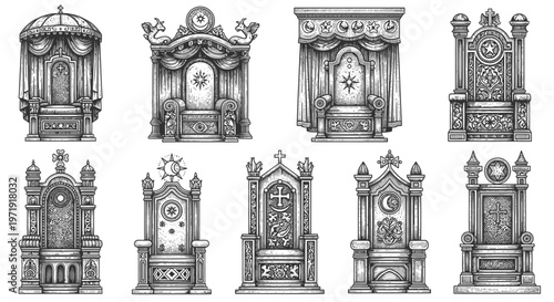 Ornate Throne Collection: Regal Seating, Vintage Design, Fantasy & Royal Imagery