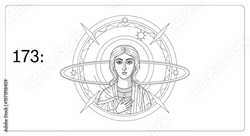 Religious Iconography: Byzantine Style Virgin Mary with Celestial Symbols