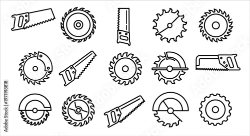 Set of Circular Saw Blades and Hand Saws Icons, Vector Illustration