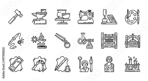 Set of Craft and Hobby Icons: Art, Science, and Manual Labor Tools